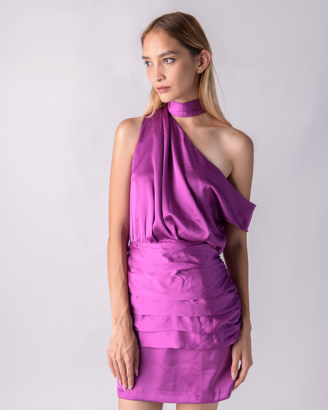 One shoulder ruched dress