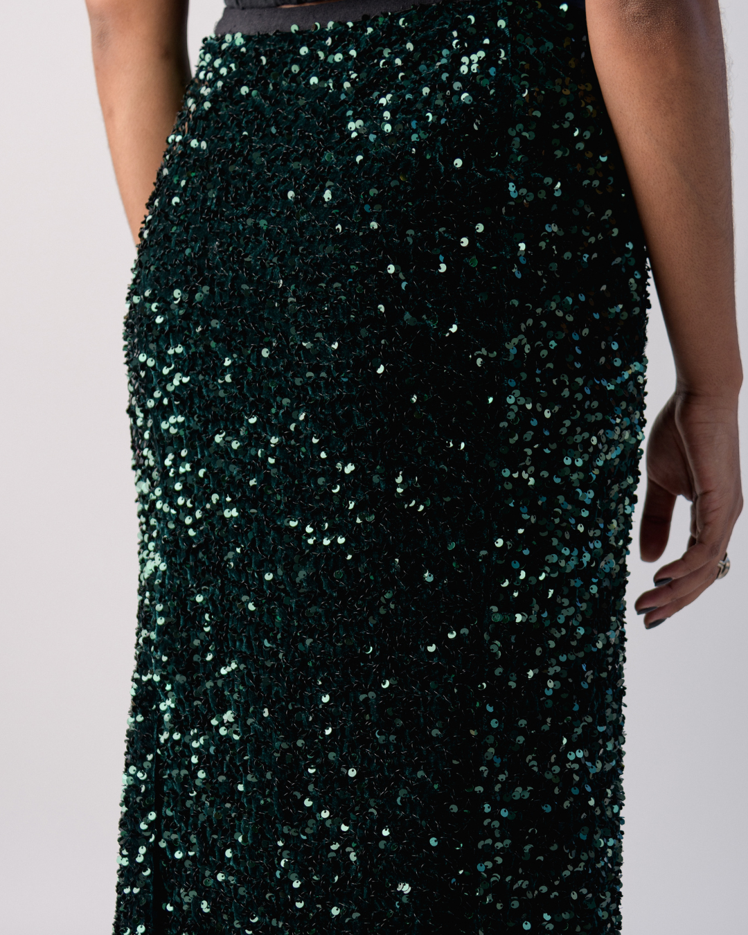 Green velvet skirt