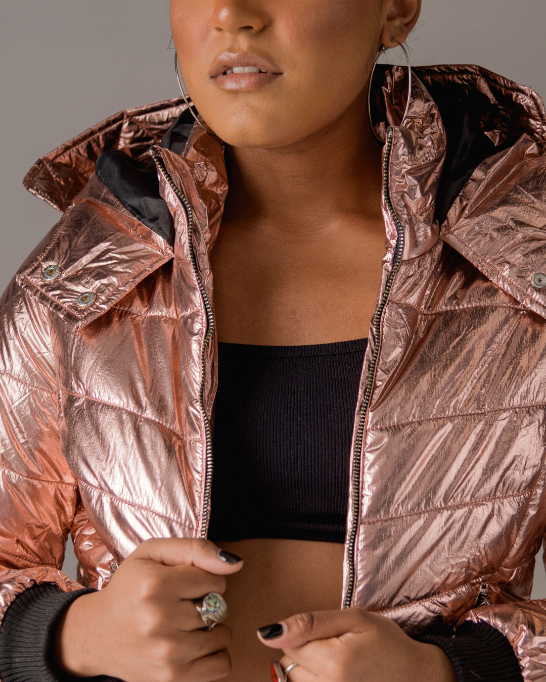 Rose gold puffer jacket