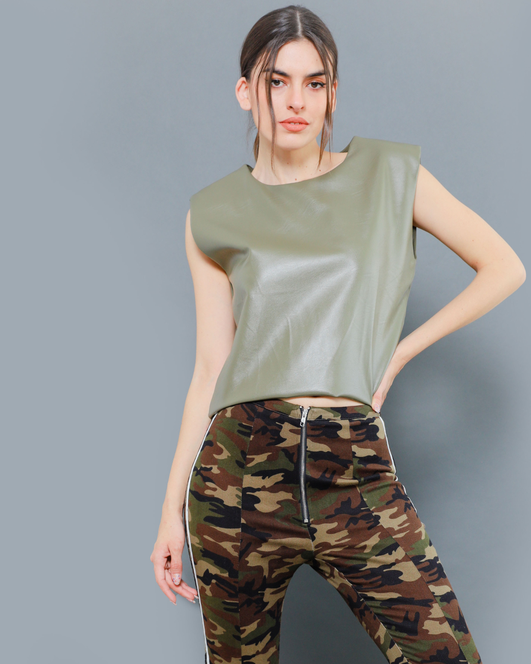 Olive leather blouse