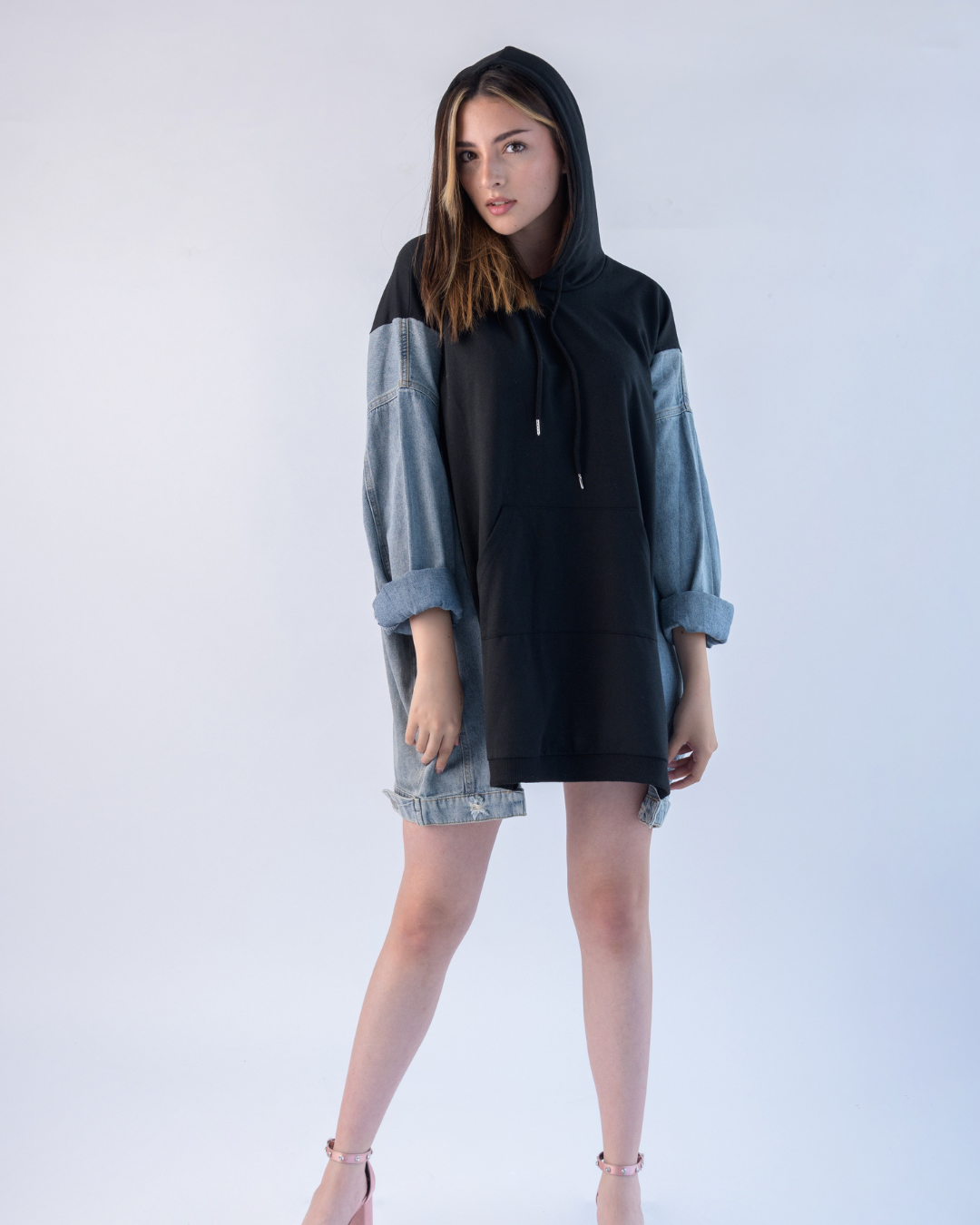 Denim patch hoodie