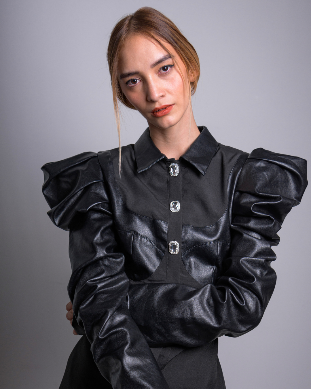 Black leather jumpsuit