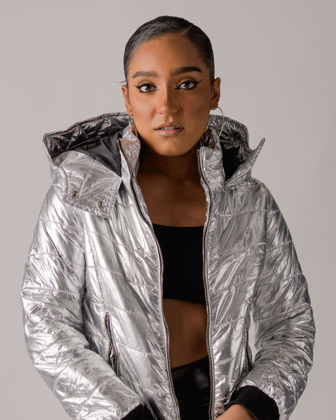 Silver puffer jacket
