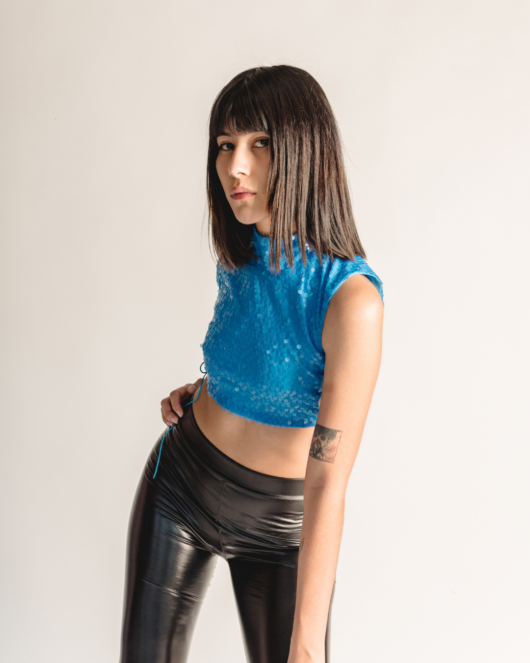 Shiny blue top