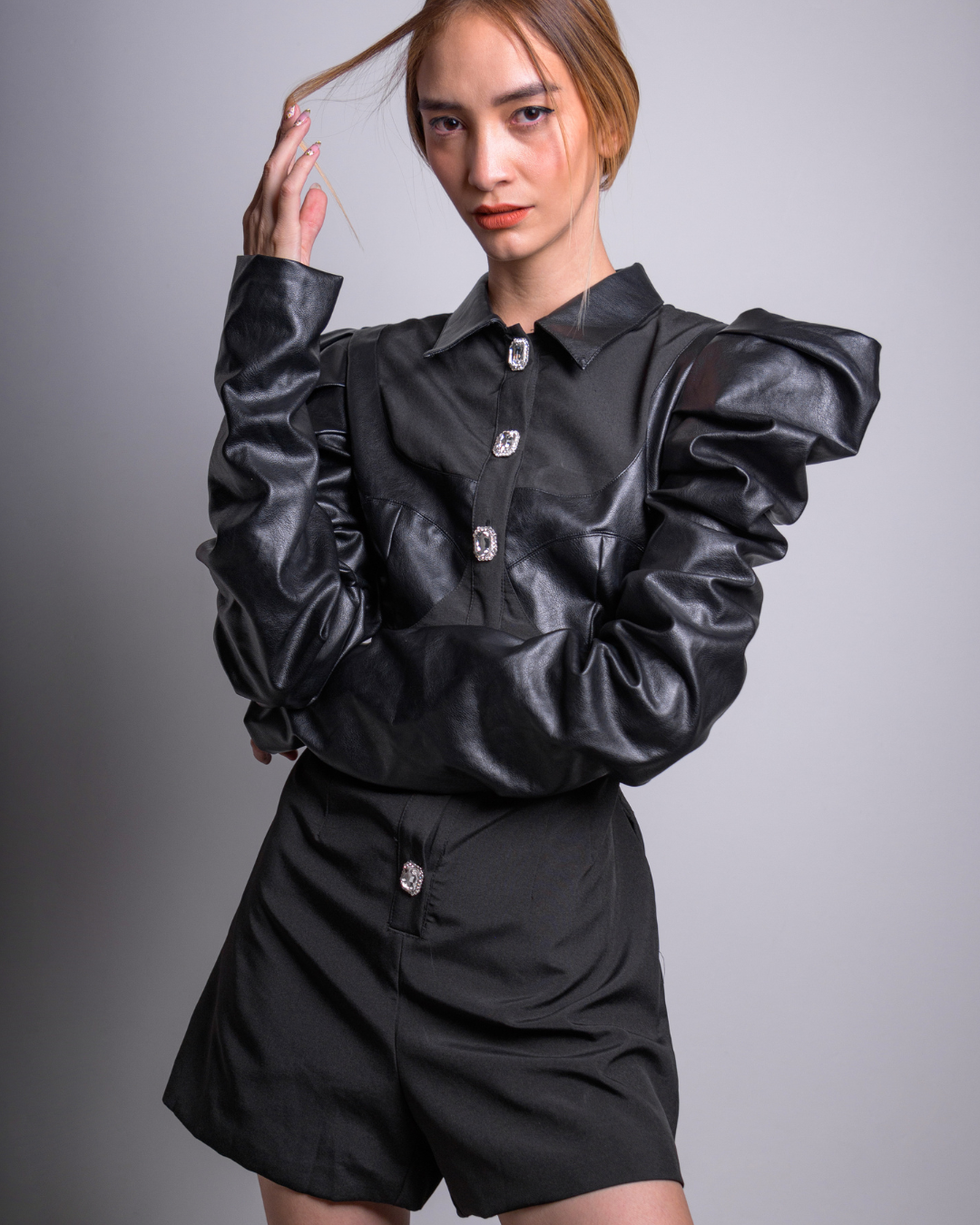 Black leather jumpsuit