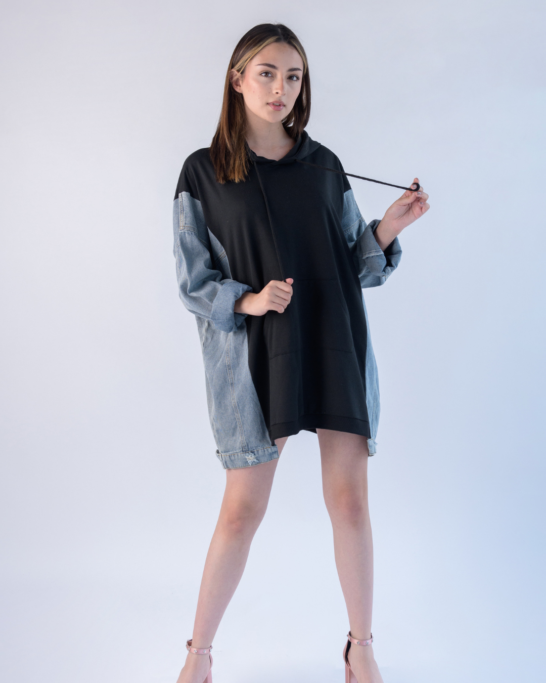 Denim patch hoodie