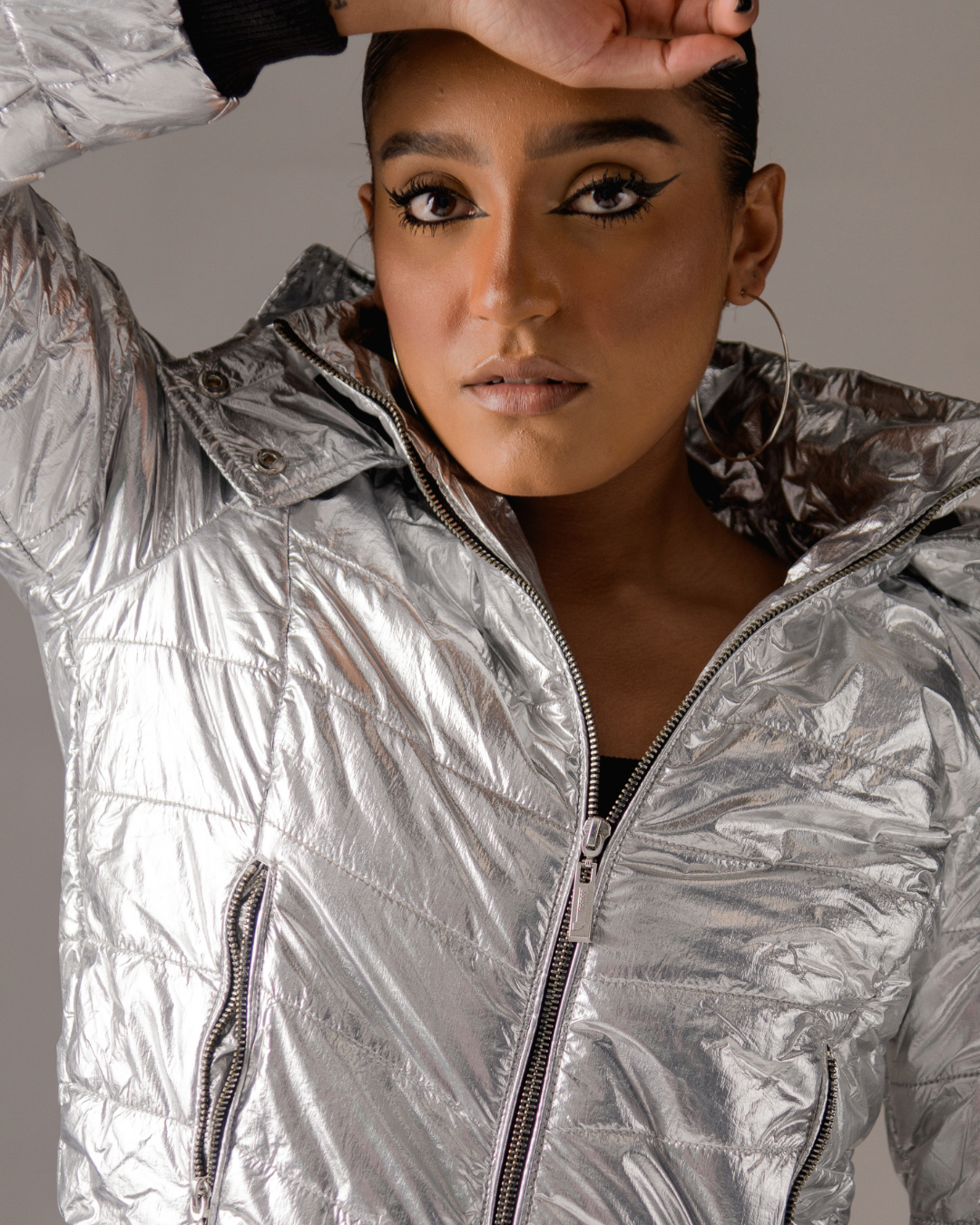 Silver puffer jacket