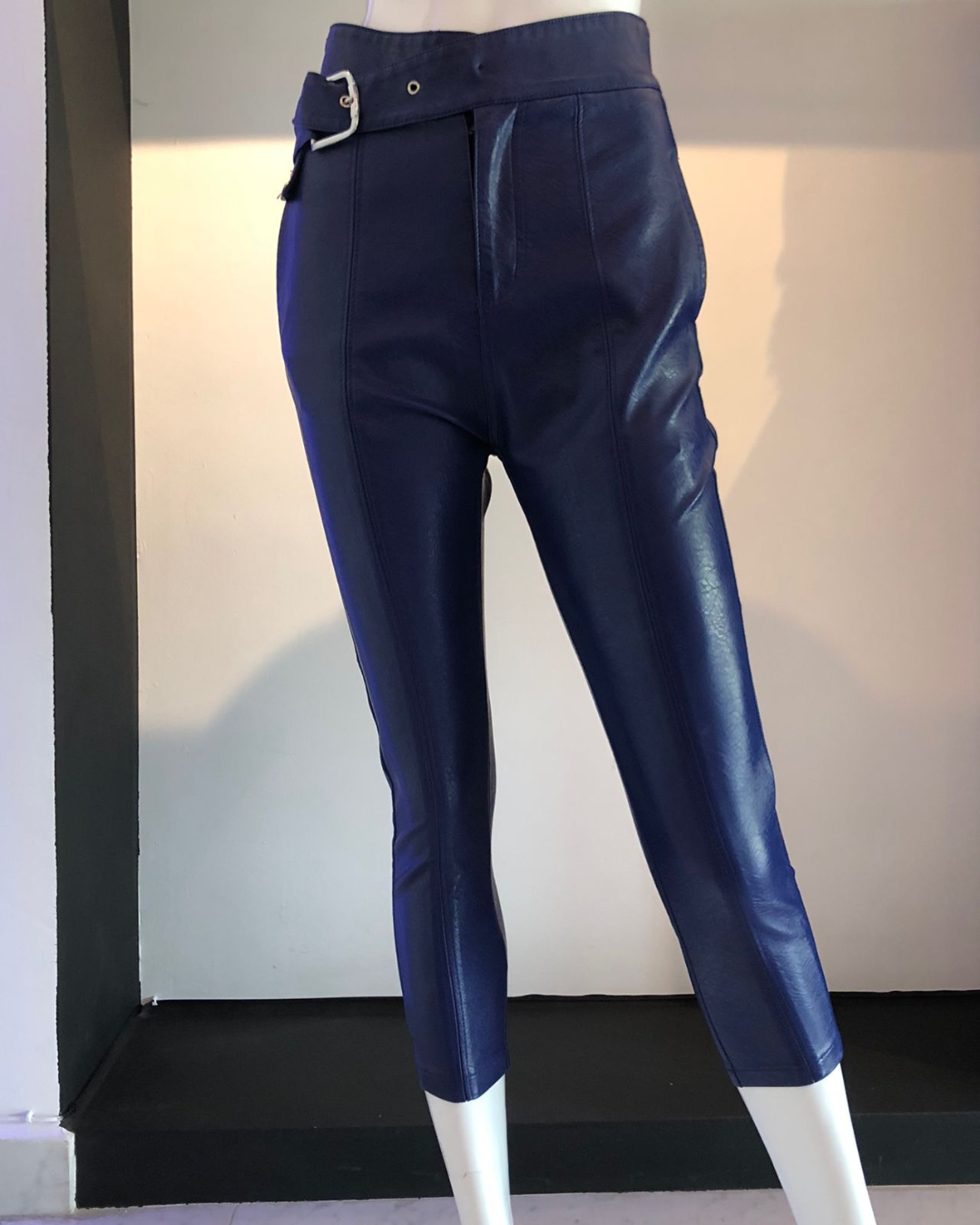 Navy vinyl pants
