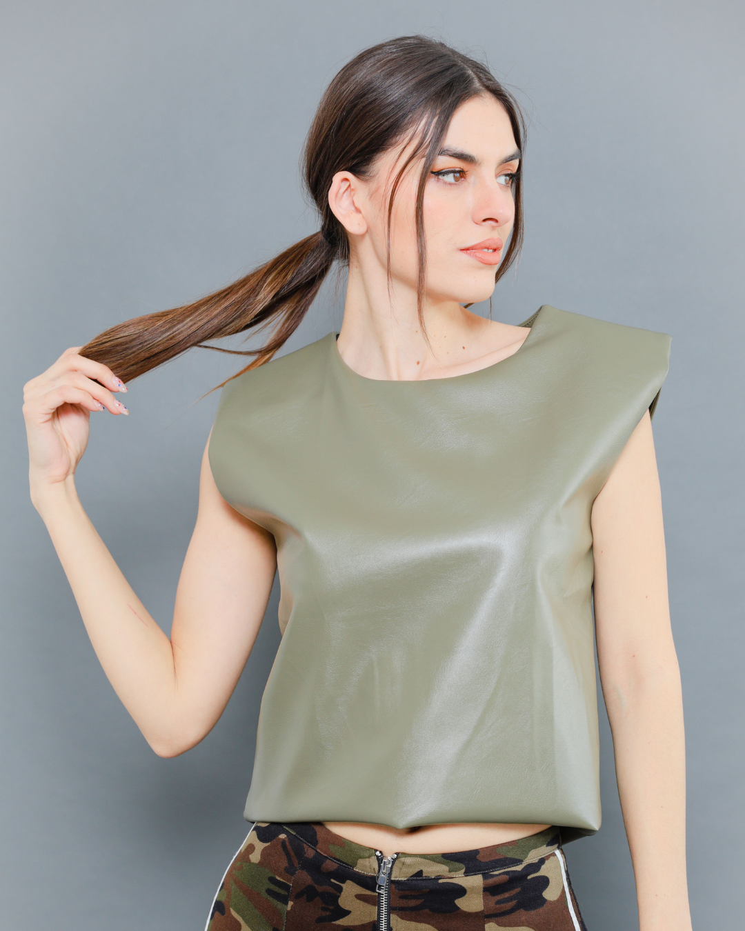 Olive leather blouse