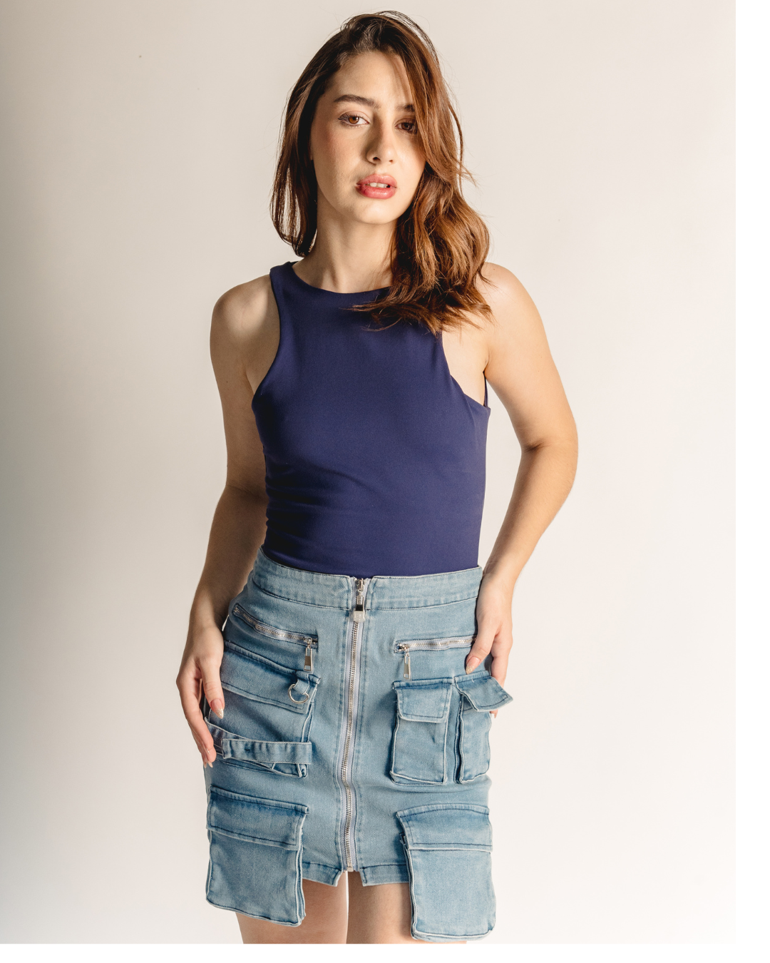 Pocket denim skirt