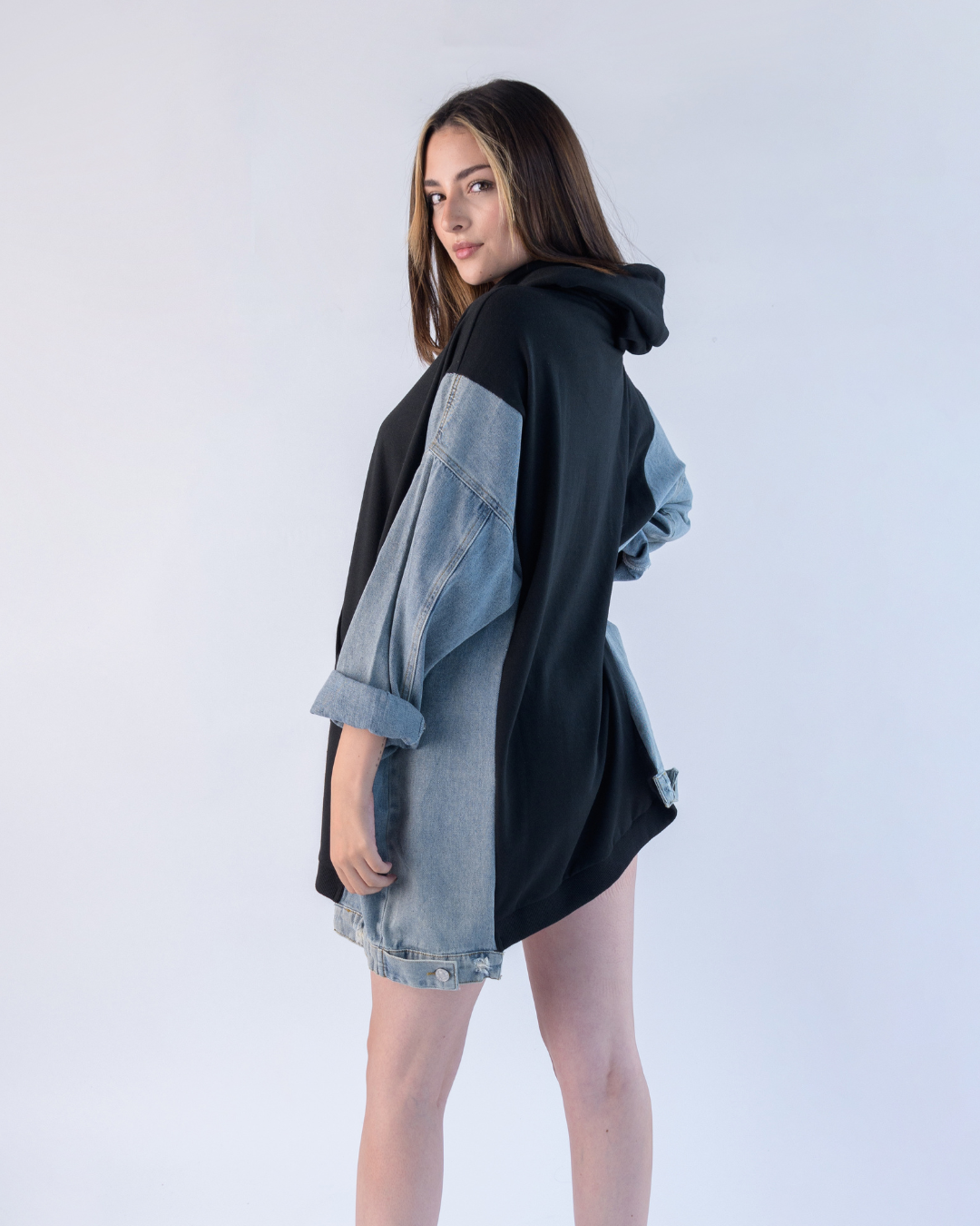 Denim patch hoodie