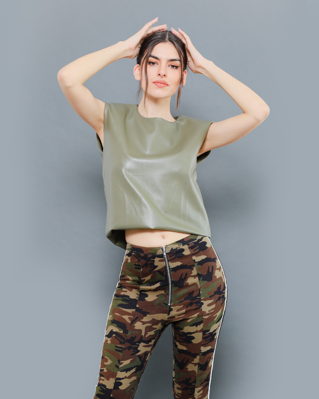Olive leather blouse
