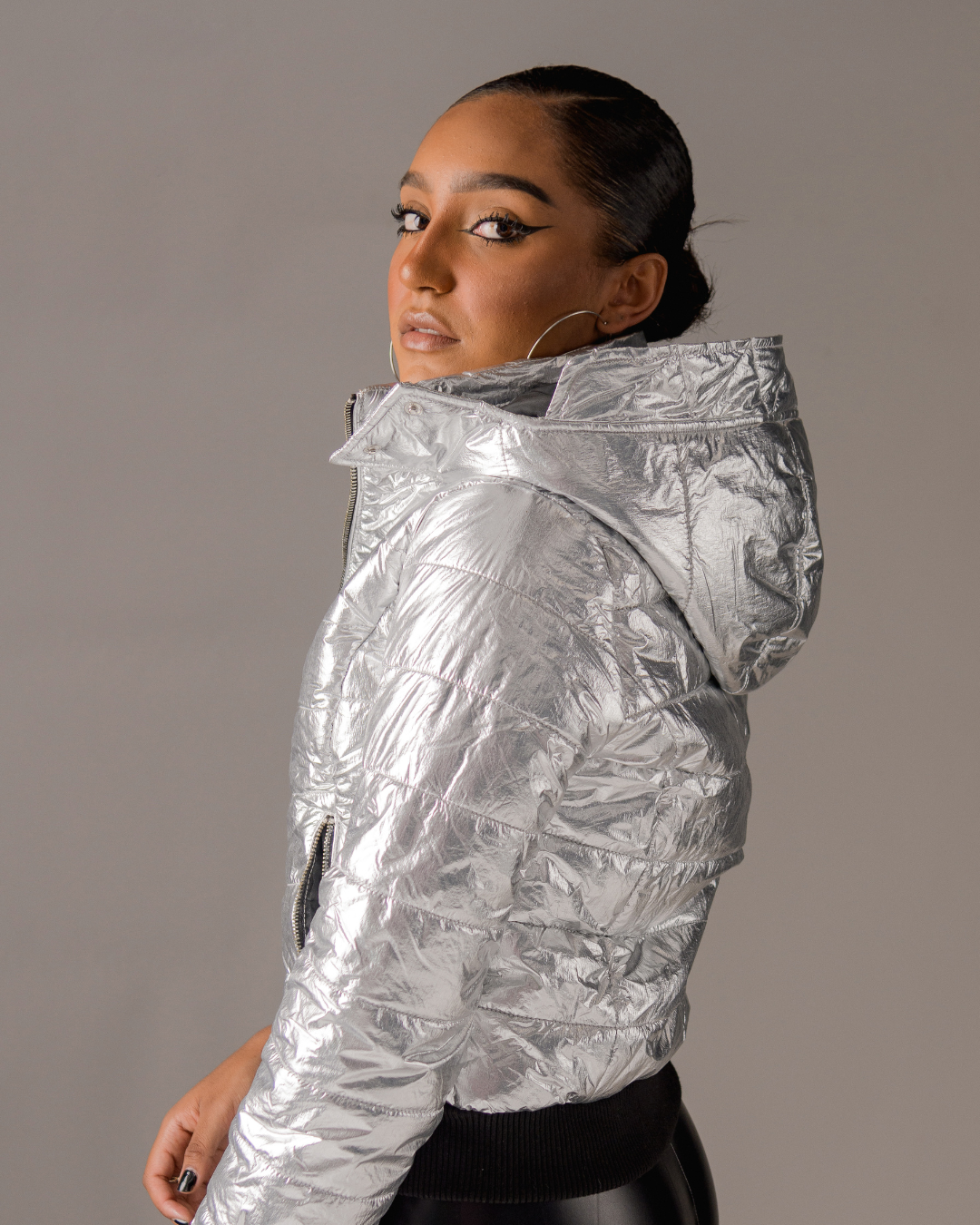 Silver puffer jacket