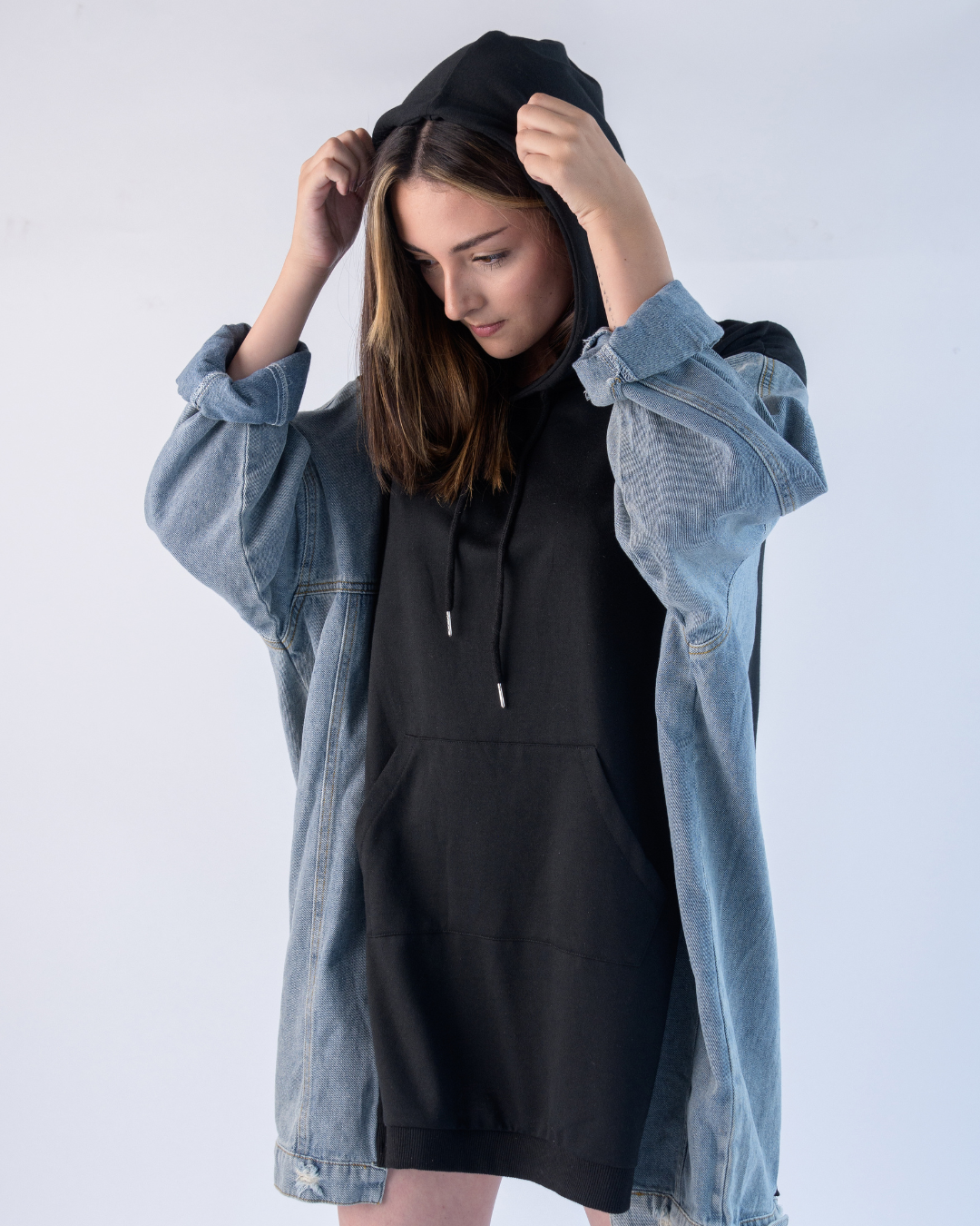 Denim patch hoodie