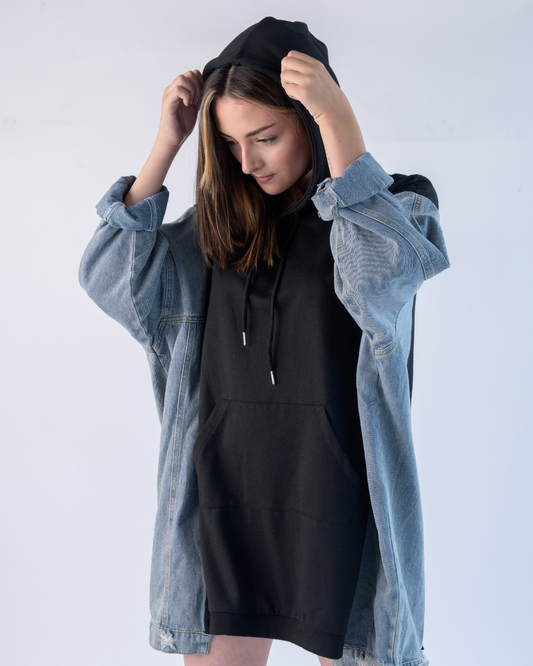 Denim patch hoodie