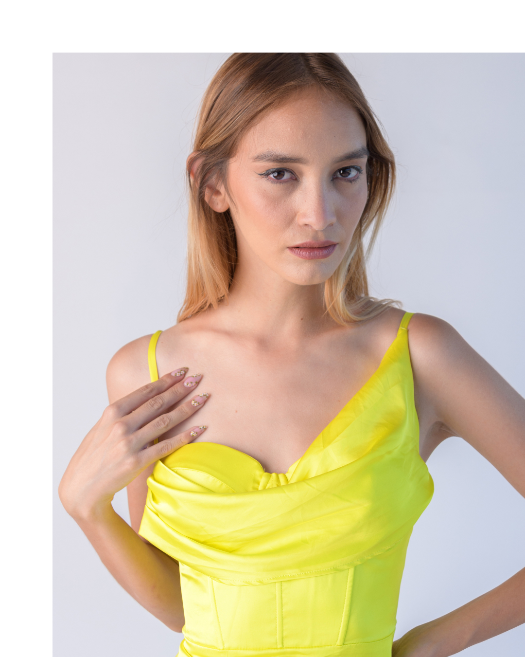 Yellow satin dress