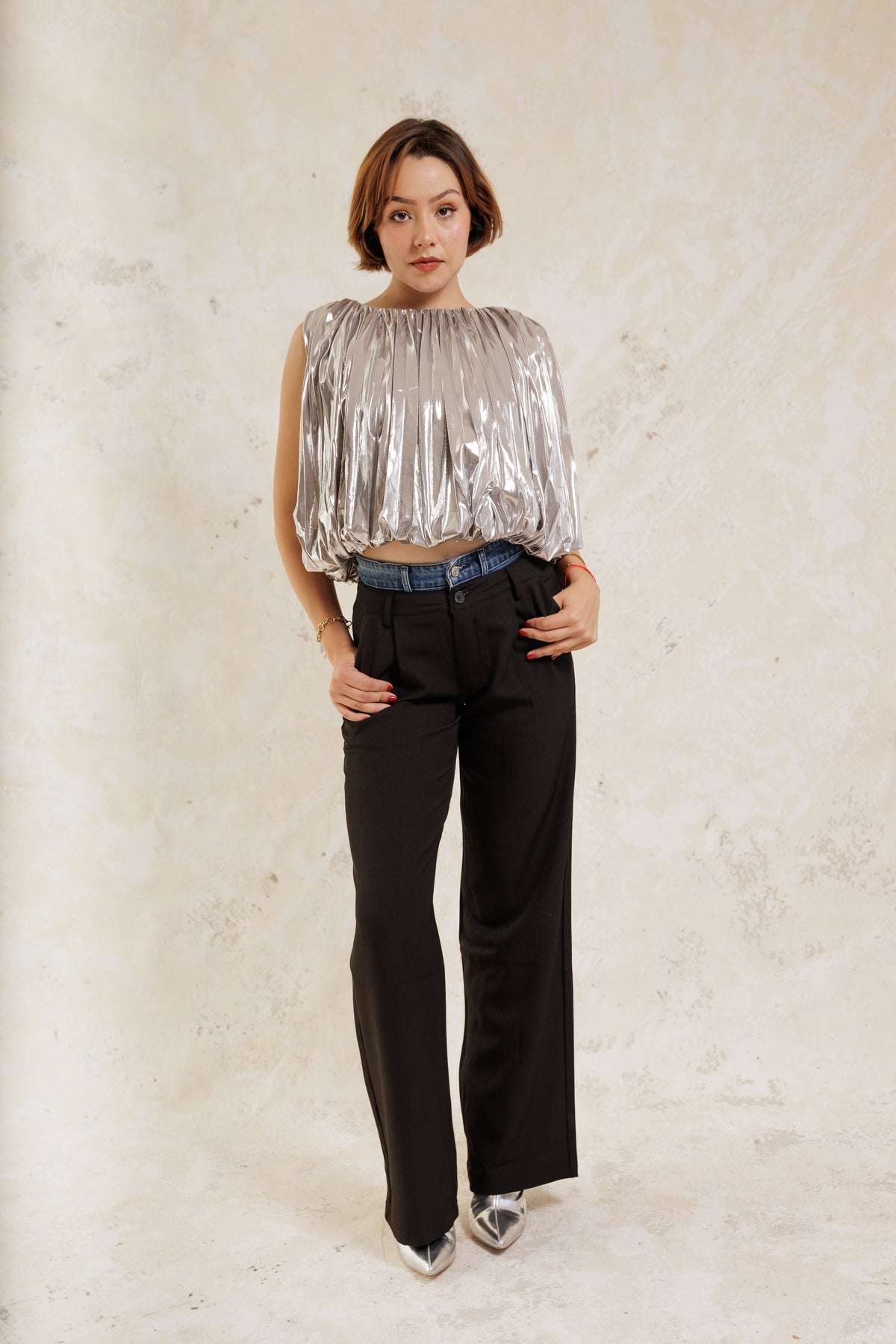 Silver Drape Crop Top