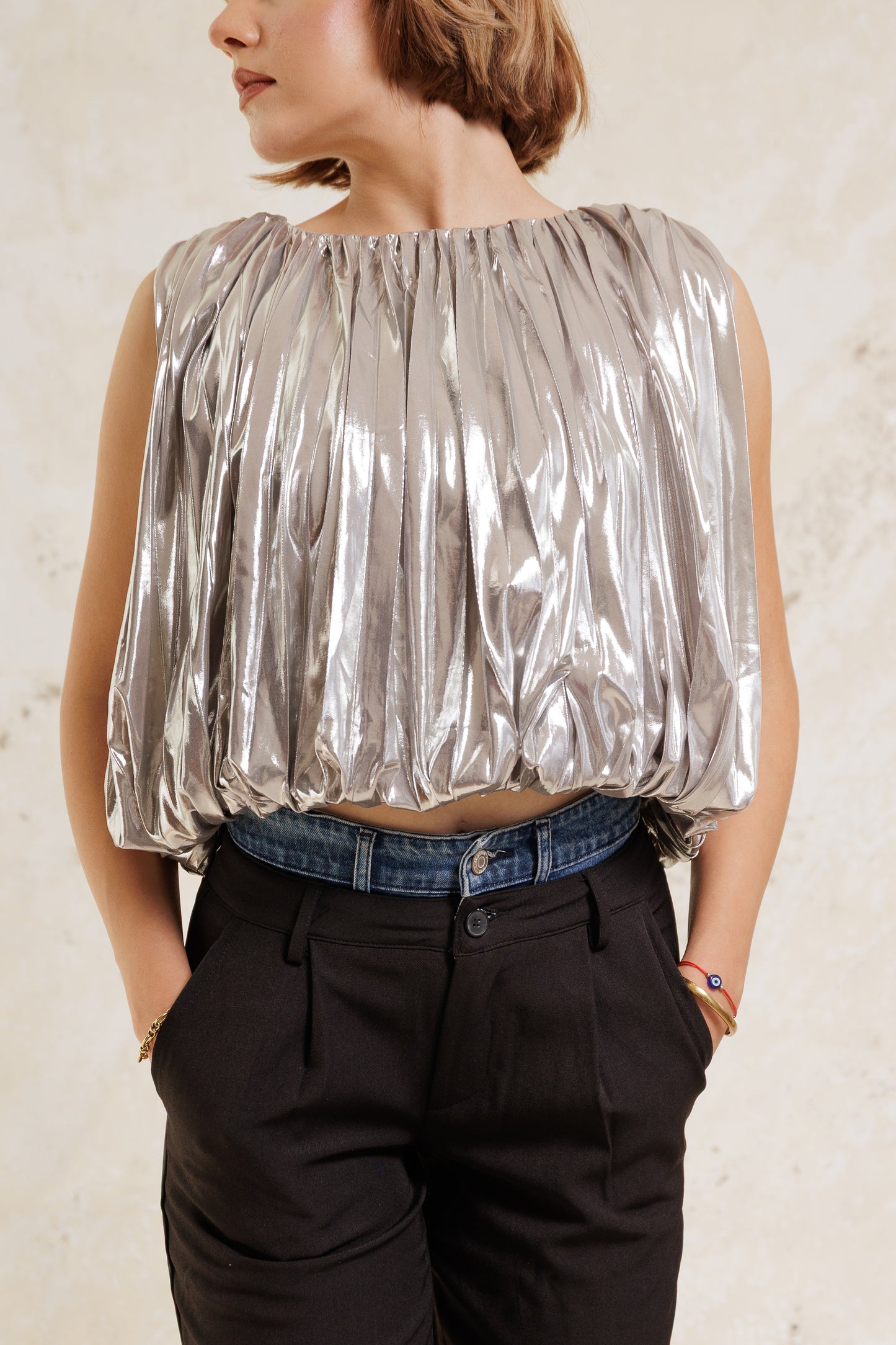 Silver Drape Crop Top