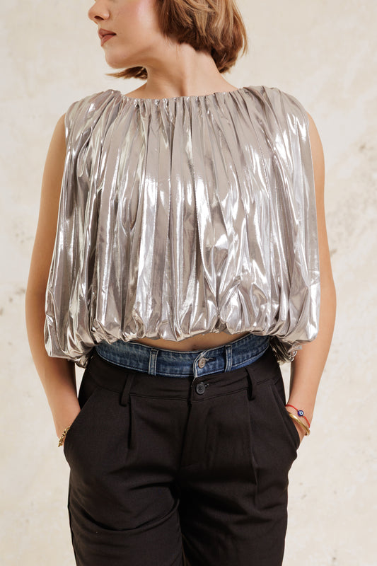 Silver Drape Crop Top