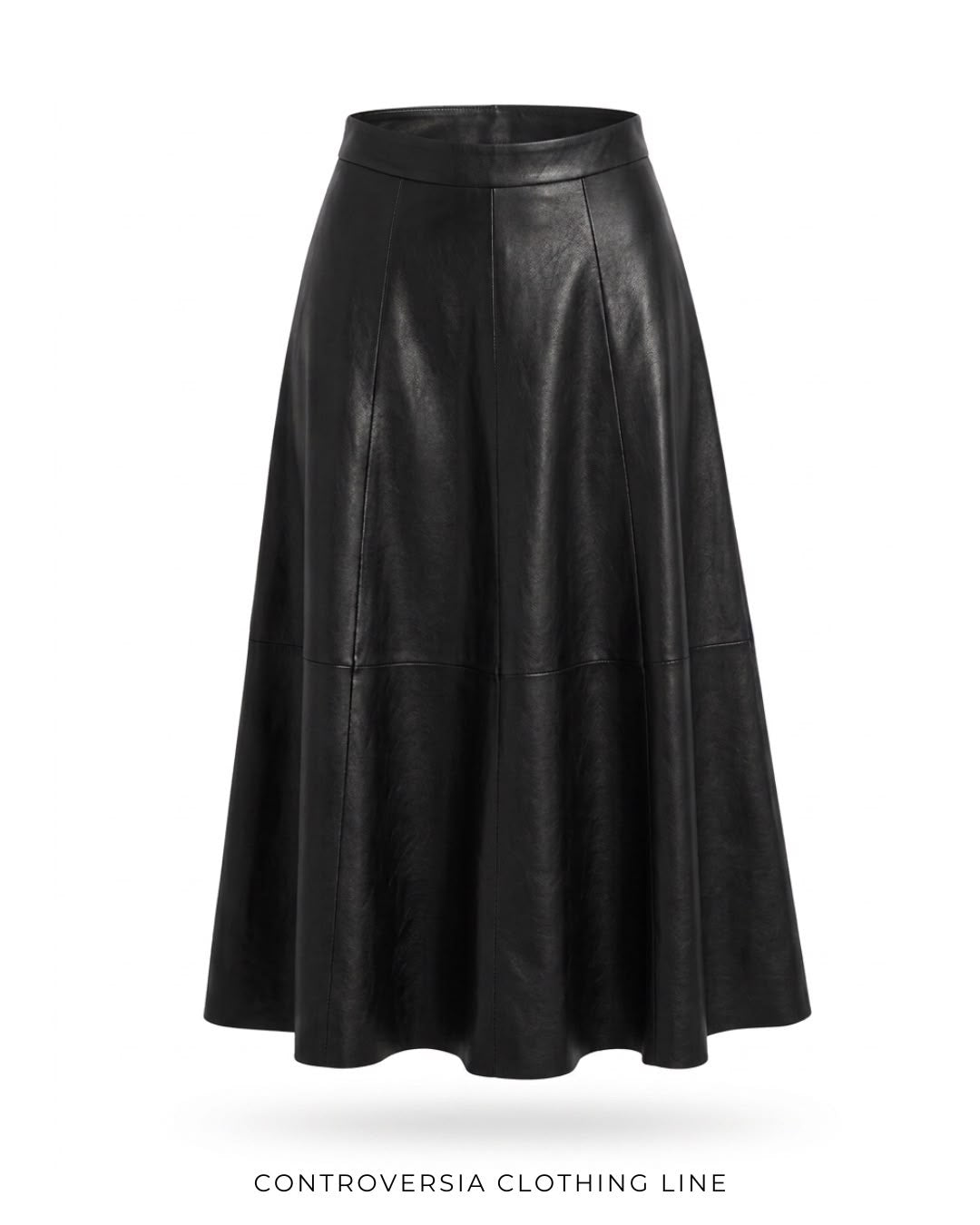 Black Faux Leather Knee Skirt