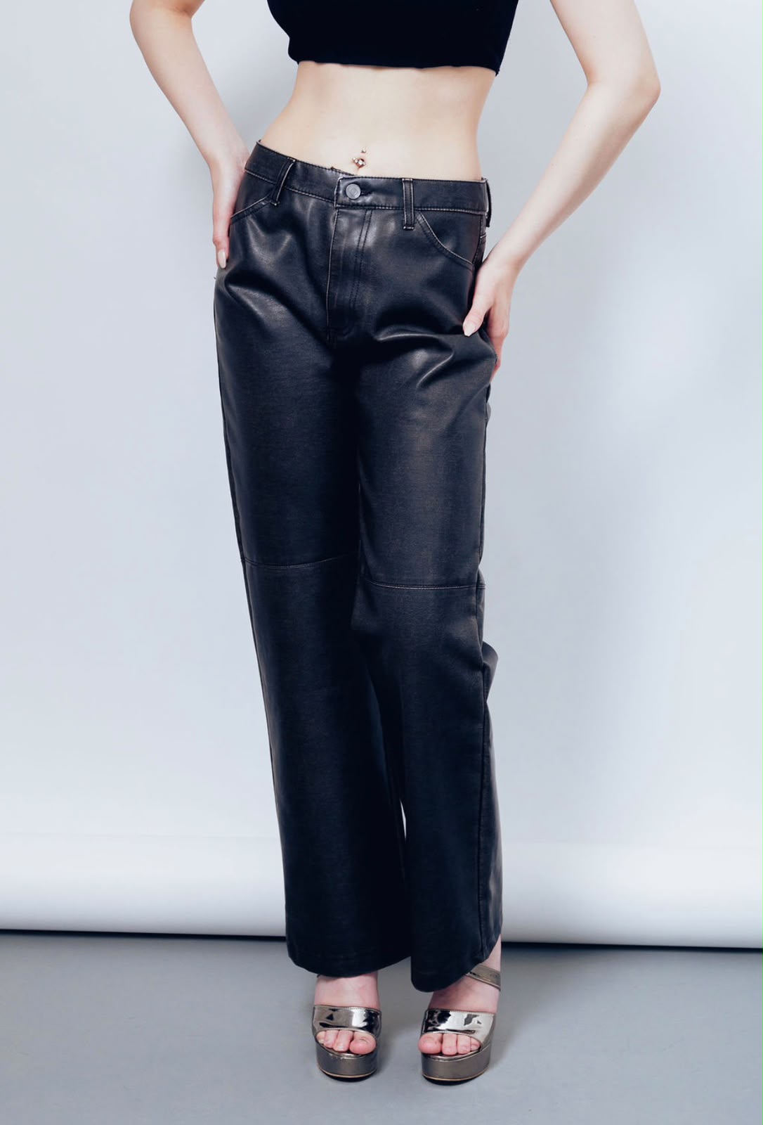 Gray Faux Leather Pants