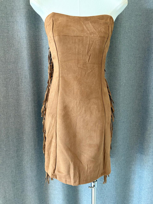 Brown Side-Fringe Dress