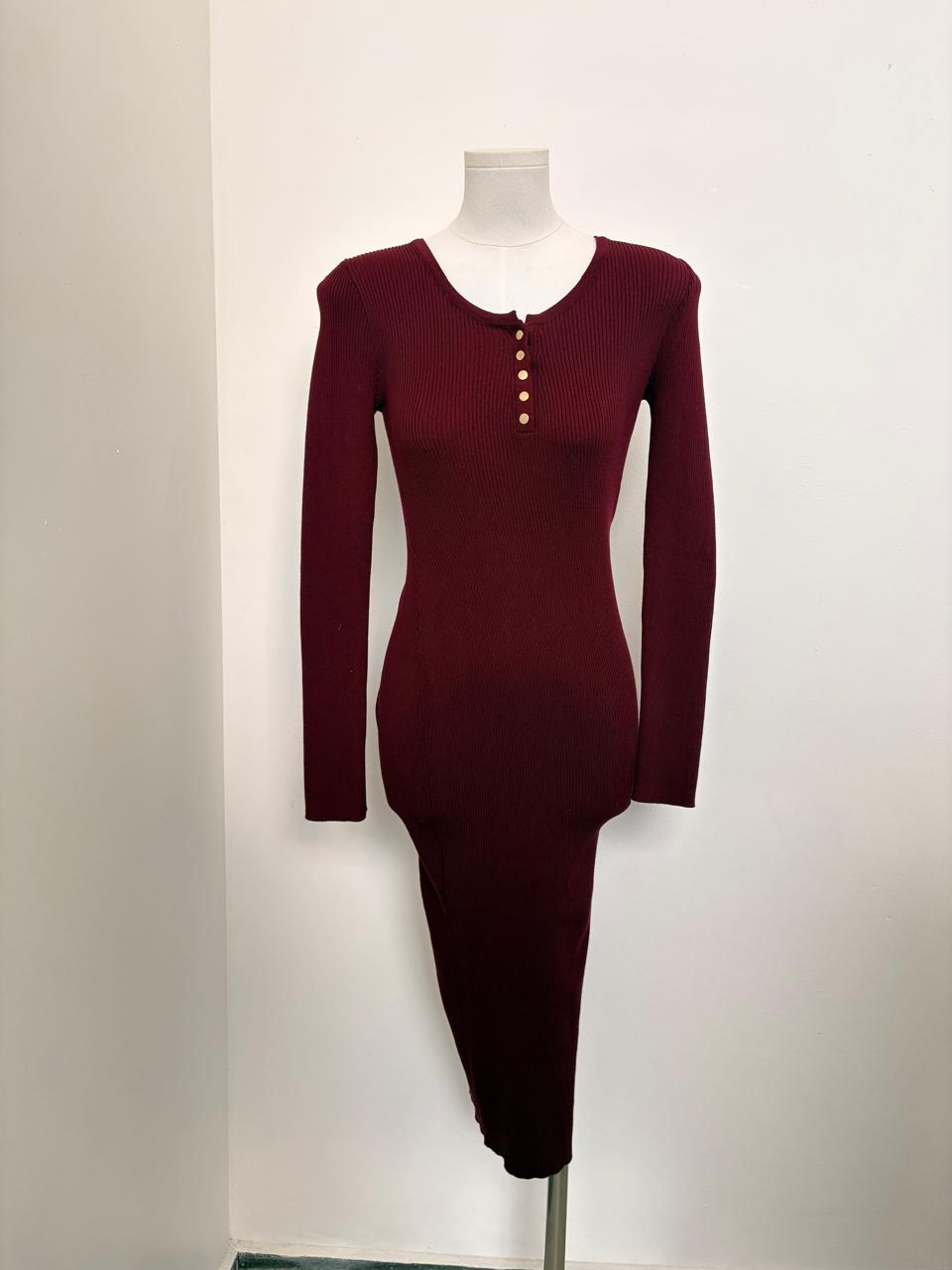 Ribbed Button-Front Dress