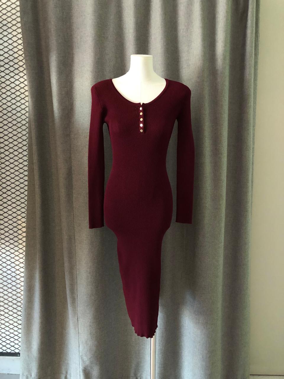Ribbed Button-Front Dress