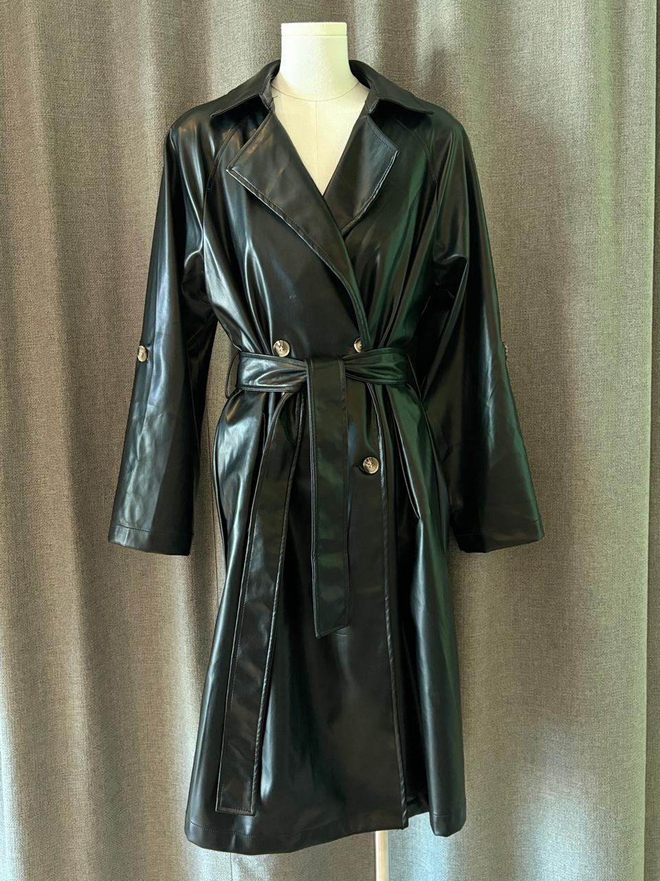 Faux-Leather Trench Coat