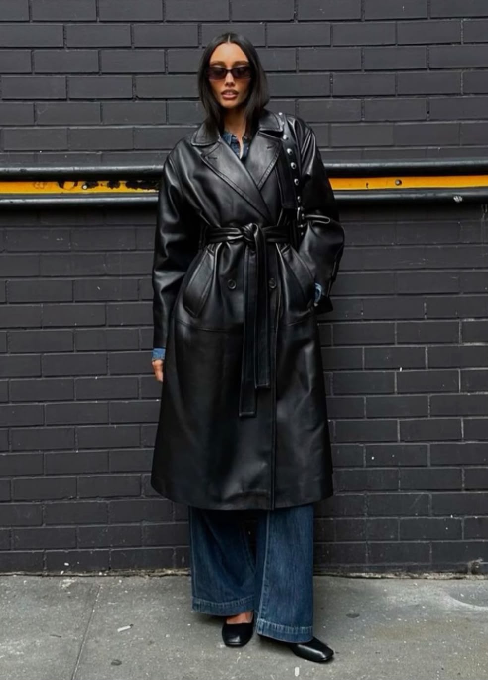 Faux-Leather Trench Coat