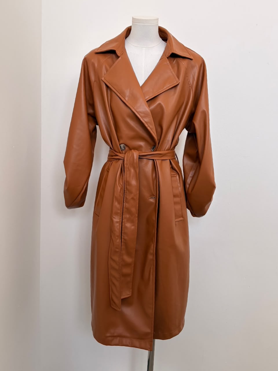 Faux-Leather Trench Coat