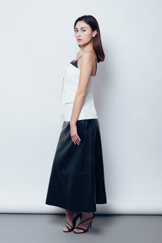 Black Faux Leather Knee Skirt